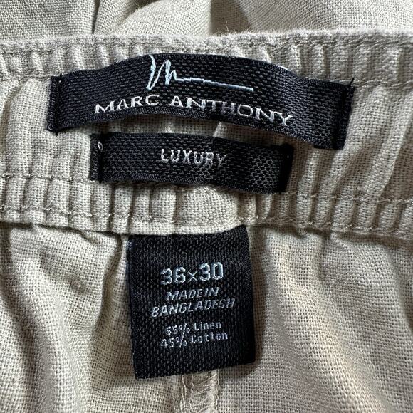 Marc Anthony Luxury Mens Size 36x30 Beige Tan Linen Blend Casual Chino Pants - Picture 9 of 10